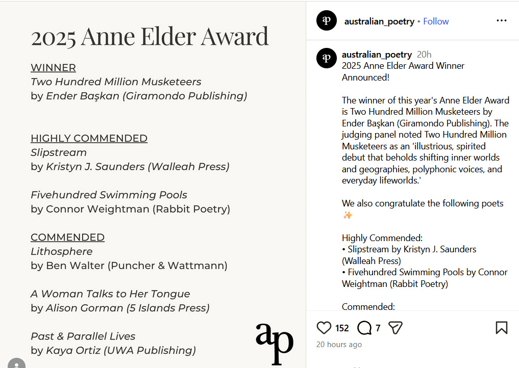 Anne Elder Award 2025 - results